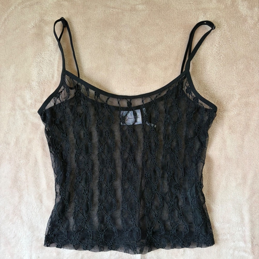 Coquette Urban Outfitters Black Lace Sheer Camisole Tank Top